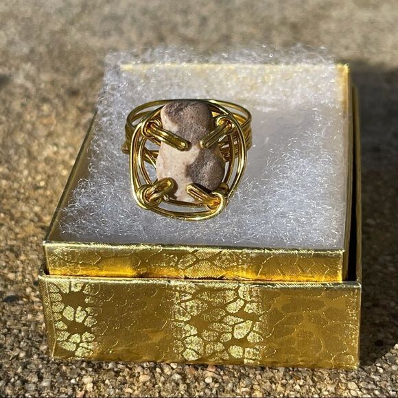 MOOKAITE JASPER WIREWRAPPED GEMSTONE CHUNKY RING - Picture 2 of 5